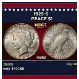 1925-s Peace Dollar $1 Grades ms63