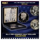 Complete 3 PC. 1991 Kennedy Half Dollar 50c set In