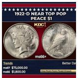 1922-d Peace Dollar Near Top Pop $1 ms66+ SEGS