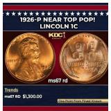 1926-p Lincoln Cent Near Top Pop! 1c ms67 rd SEGS