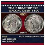 1944-p Walking Liberty Half Dollar Near Top Pop 50