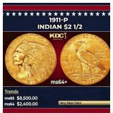 1911-p Gold Indian Quarter Eagle $2 1/2 ms64+ SEGS
