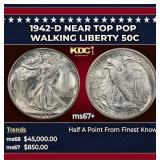 1942-d Walking Liberty Half Dollar Near Top Pop 50