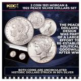 1921 Morgan & 1922 Peace Silver Dollars Set UNC
