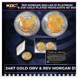 1921 Morgan Dollar $1 Platinum & 24K Gold Plated H