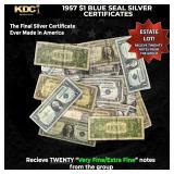 20x 1957 $1 Blue Seal Silver Certificates Grades V