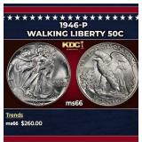 1946-p Walking Liberty Half Dollar 50c Grades ms66