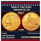 1909-p Gold Indian Quarter Eagle TOP POP! $2 1/2 m