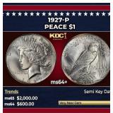 1927-p Peace Dollar $1 Grades ms64+