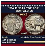 1914-p Buffalo Nickel Near Top Pop! 5c ms67 SEGS