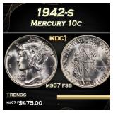 1942-s Mercury Dime 10c ms67 fsb SEGS