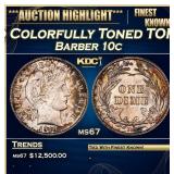 1910-d Barber Dime Colorfully Toned TOP POP! 10c m