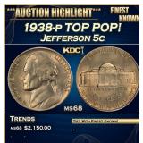 1938-p Jefferson Nickel TOP POP! 5c ms68 SEGS