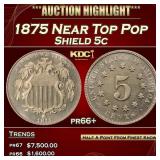 1875 Proof Shield Nickel Near Top Pop 5c pr66+ SEG