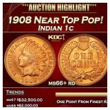 1908 Indian Cent Near Top Pop! 1c ms66+ rd SEGS