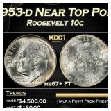 1953-d Roosevelt Dime Near Top Pop 10c ms67+ FT SE