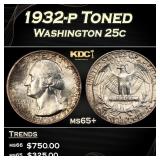 1932-p Washington Quarter Toned 25c ms65+ SEGS