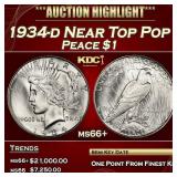 1934-d Peace Dollar Near Top Pop $1 ms66+ SEGS
