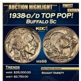 1938-d/d Buffalo Nickel TOP POP! 5c ms68 SEGS