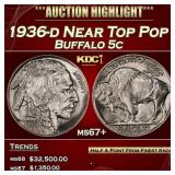 1936-d Buffalo Nickel Near Top Pop 5c ms67+ SEGS