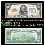 1928 $50 Gold Certificate FR-2404 Signatures Woods