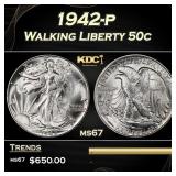 1942-p Walking Liberty Half Dollar 50c ms67 SEGS