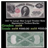 1917 $1 Large Size Legal Tender Note Grades vf+ Si