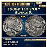 1936-p Buffalo Nickel TOP POP! 5c ms68+ SEGS
