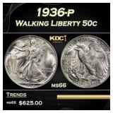 1936-p Walking Liberty Half Dollar 50c Grades ms66