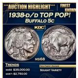 1938-d/d Buffalo Nickel TOP POP! 5c ms68 SEGS