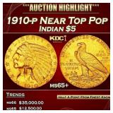 1910-p Gold Indian Half Eagle Near Top Pop $5 ms65