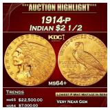 1914-p Gold Indian Quarter Eagle $2 1/2 ms64+ SEGS