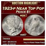 1923-p Peace Dollar Near Top Pop $1 ms67 SEGS