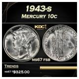 1943-s Mercury Dime 10c ms67 fsb SEGS