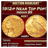 1912-p Gold Indian Half Eagle Near Top Pop! $5 ms6