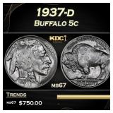 1937-d Buffalo Nickel 5c ms67 SEGS