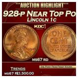 1928-p Lincoln Cent Near Top Pop! 1c ms67 rd SEGS