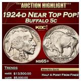 1924-d Buffalo Nickel Near Top Pop! 5c ms65+ SEGS