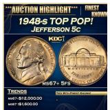 1948-s Jefferson Nickel TOP POP! 5c ms67+ 5fs SEGS