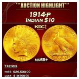 1914-p Gold Indian Eagle $10 ms65+ SEGS