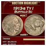 1913-s Ty I Buffalo Nickel 5c ms66+ SEGS
