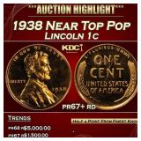 1938 Proof Lincoln Cent Near Top Pop 1c pr67+ rd S