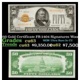 1928 $50 Gold Certificate FR-2404 Signatures Woods