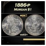 1886-p Morgan Dollar $1 Grades ms63+