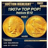 1907-p Gold Indian Eagle TOP POP! $10 ms66 SEGS