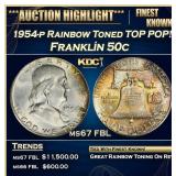 1954-p Franklin Half Dollar Rainbow Toned TOP POP!