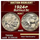 1924-p Buffalo Nickel 5c ms65 SEGS