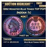 1892 Proof Indian Cent Monster Blue Toned TOP POP!