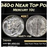 1940-d Mercury Dime Near Top Pop 10c ms67+ fsb SEG