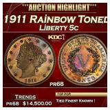1911 Proof Liberty Nickel Rainbow Toned  5c pr68 S